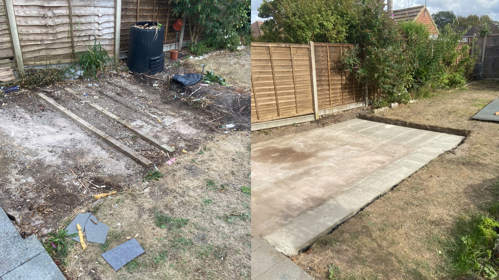 Before and after example of a completed concrete base installation